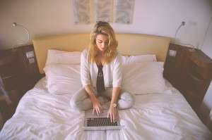 Woman working from home on laptop