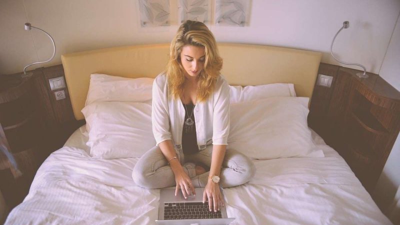 Woman working from home on laptop
