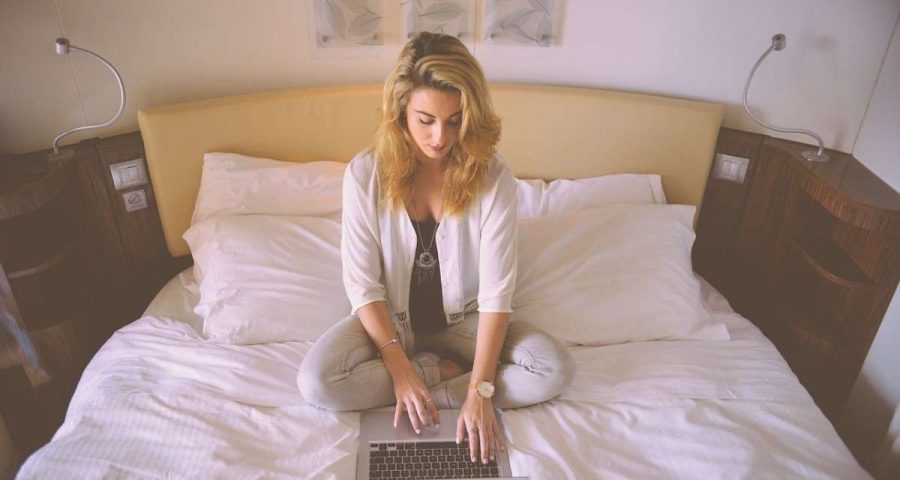 Woman working from home on laptop